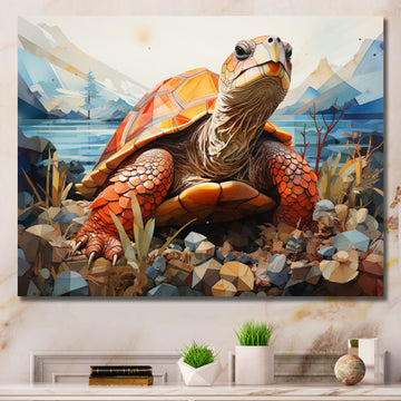 Turtle Portrait Geometric At Beach - Turtle Framed Canvas Art